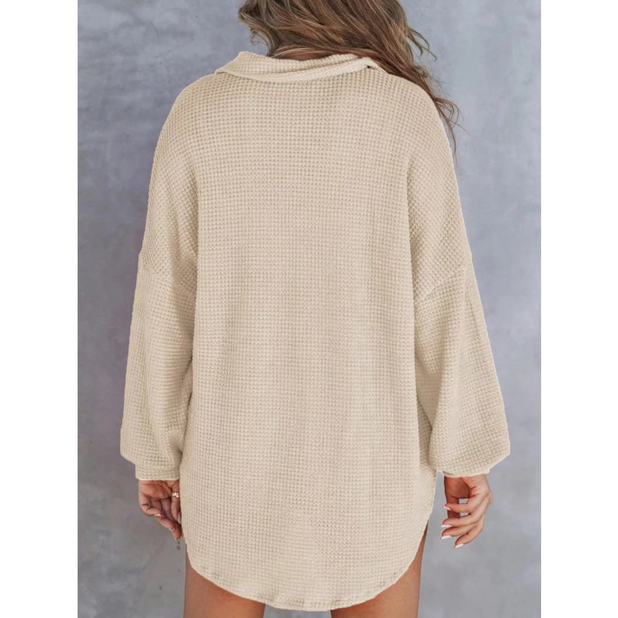 Waffle Knit Button Detail T-Shirt with Pocket Apparel and Accessories