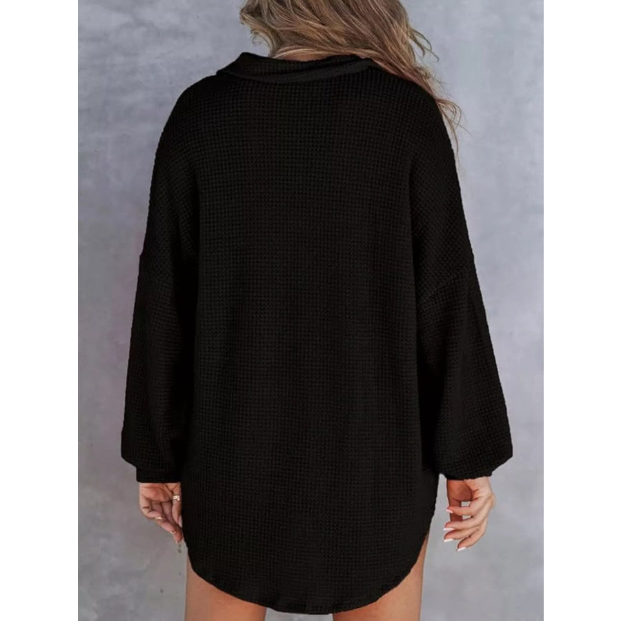 Waffle Knit Button Detail T-Shirt with Pocket Apparel and Accessories