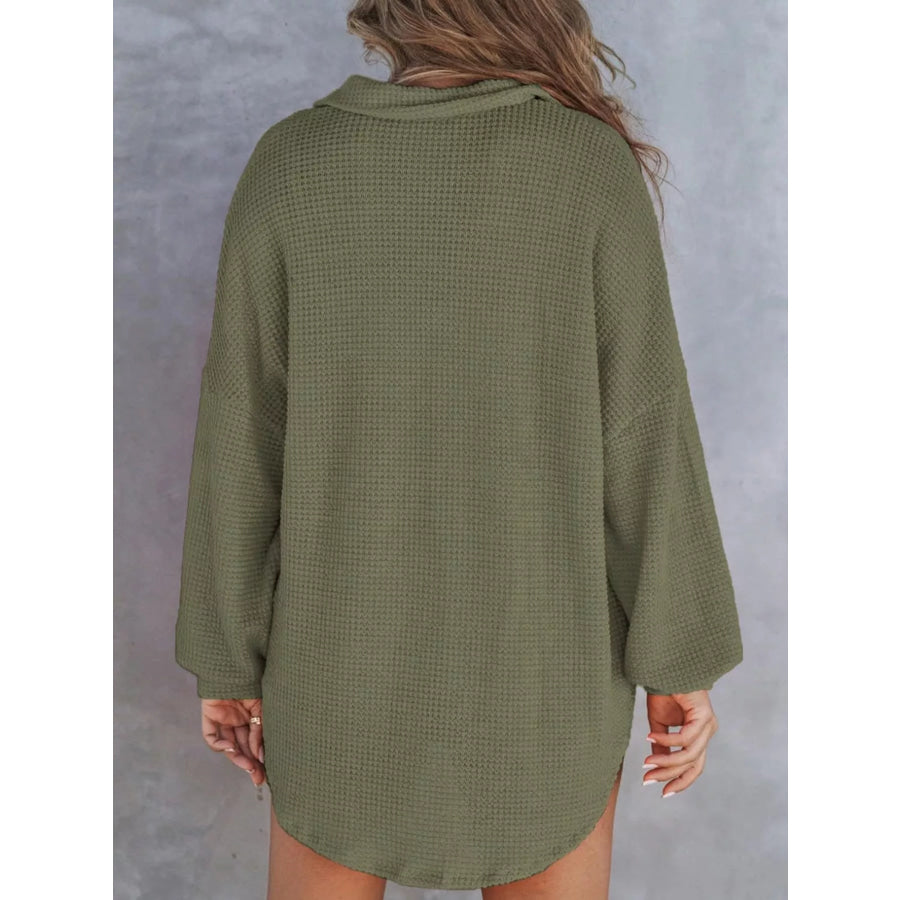 Waffle Knit Button Detail T-Shirt with Pocket Apparel and Accessories