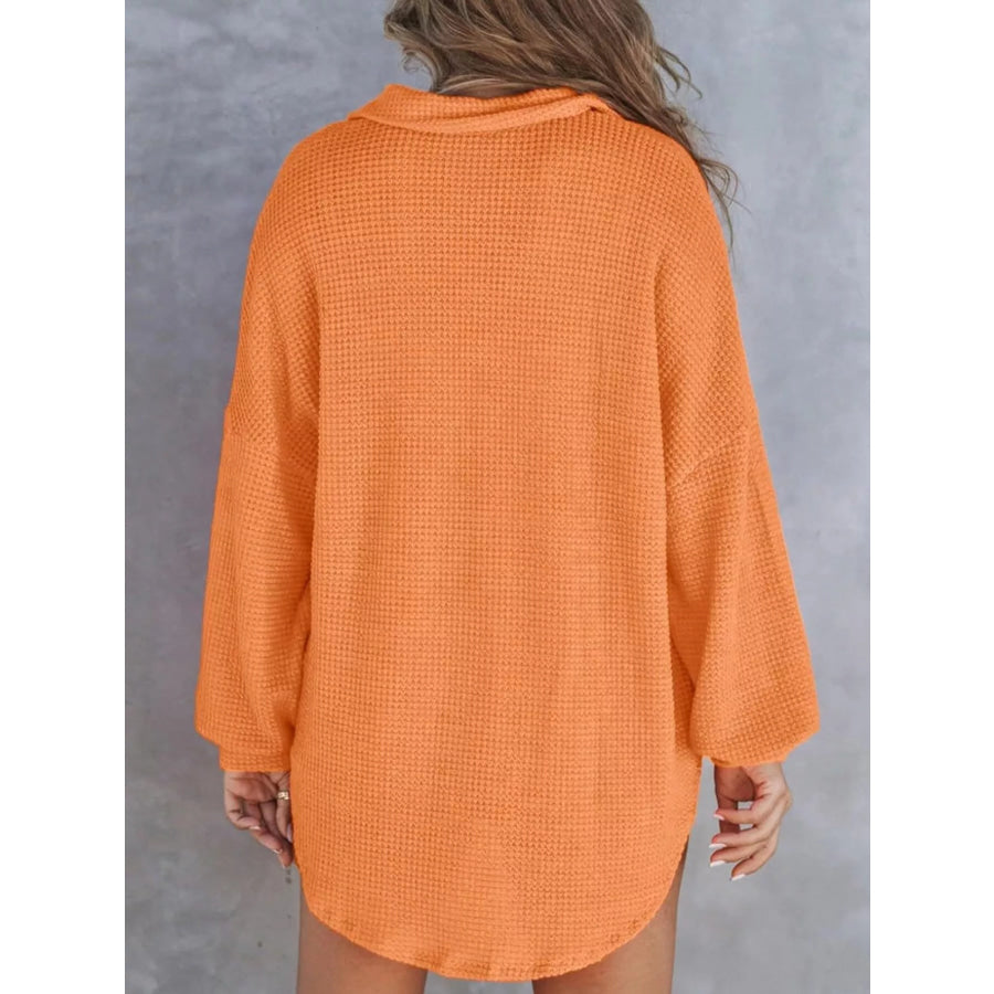 Waffle Knit Button Detail T-Shirt with Pocket Apparel and Accessories