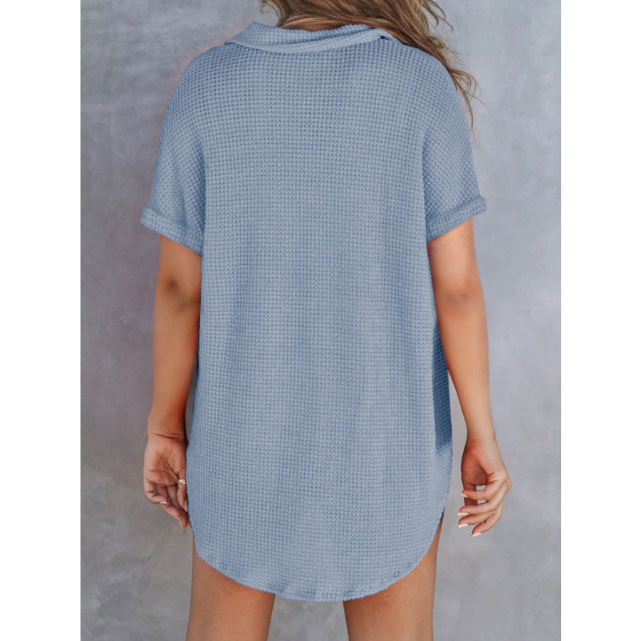Waffle Knit Button Detail Top Apparel and Accessories