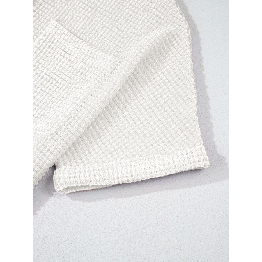 Waffle Knit Button Detail Top Apparel and Accessories