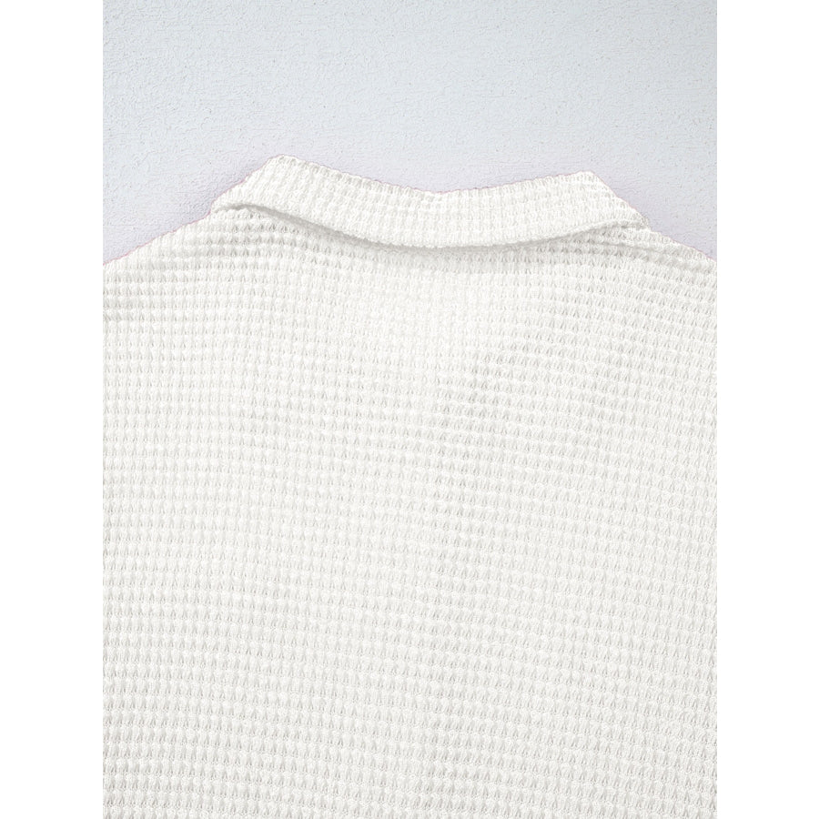 Waffle Knit Button Detail Top Apparel and Accessories