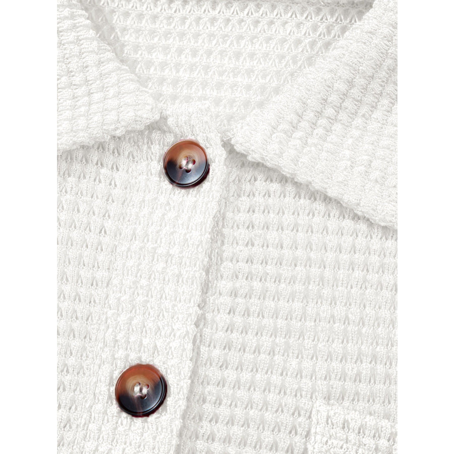 Waffle Knit Button Detail Top Apparel and Accessories