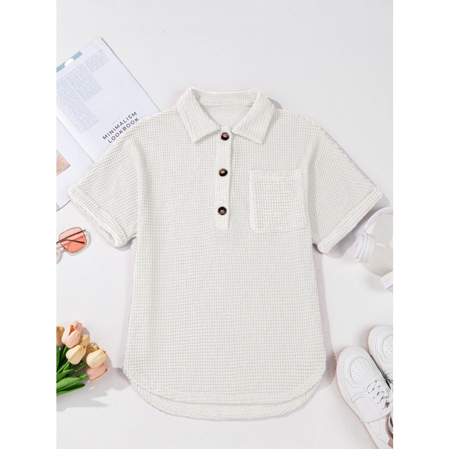 Waffle Knit Button Detail Top Apparel and Accessories