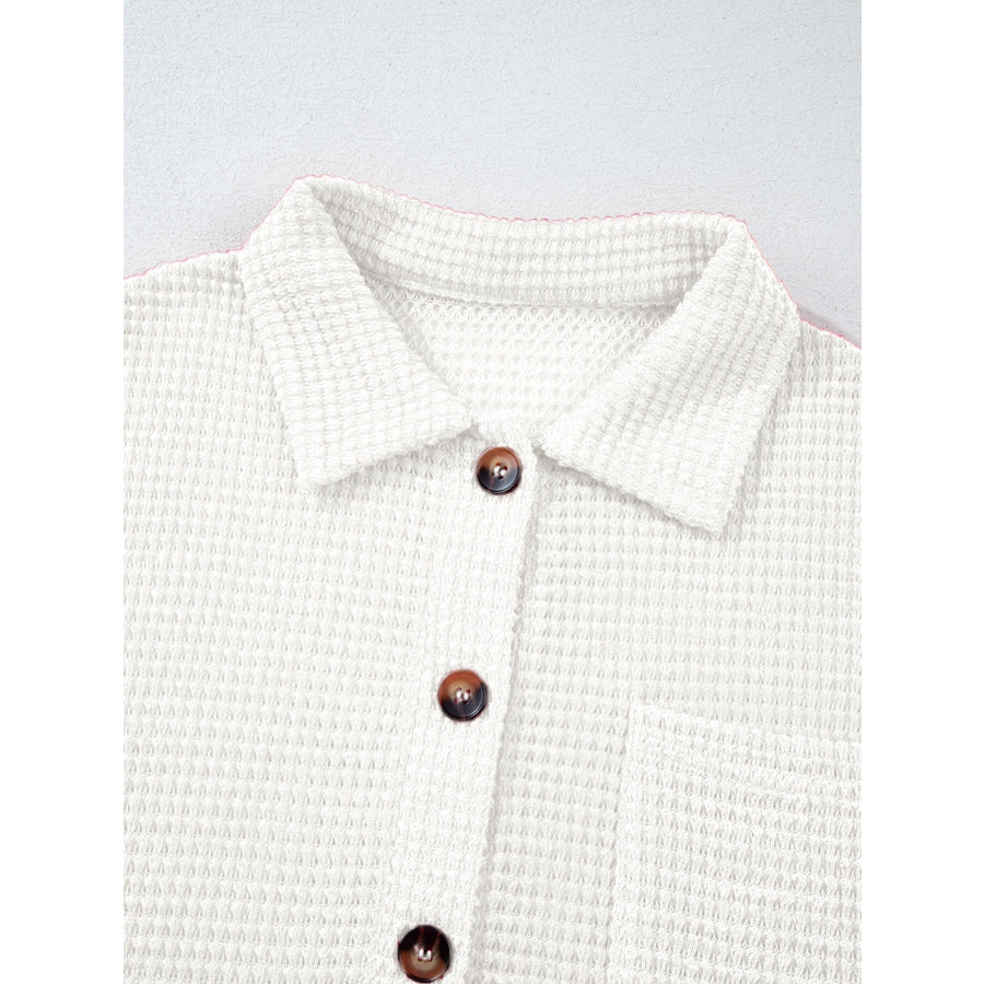 Waffle Knit Button Detail Top Apparel and Accessories