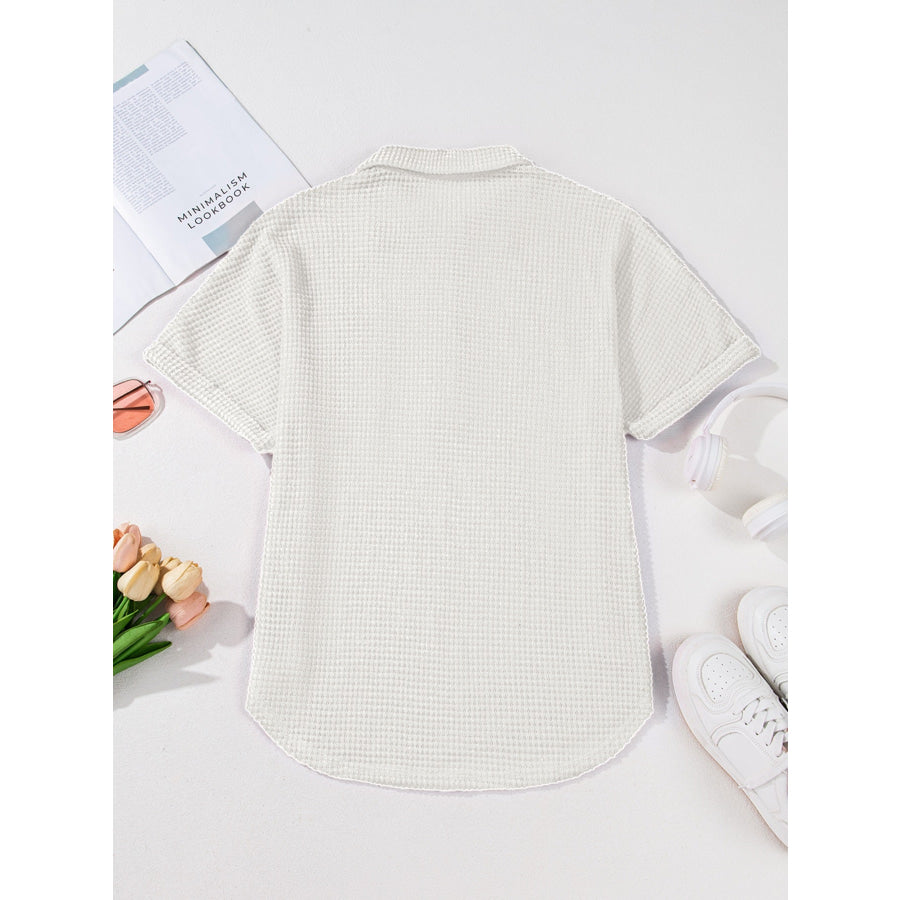 Waffle Knit Button Detail Top Apparel and Accessories