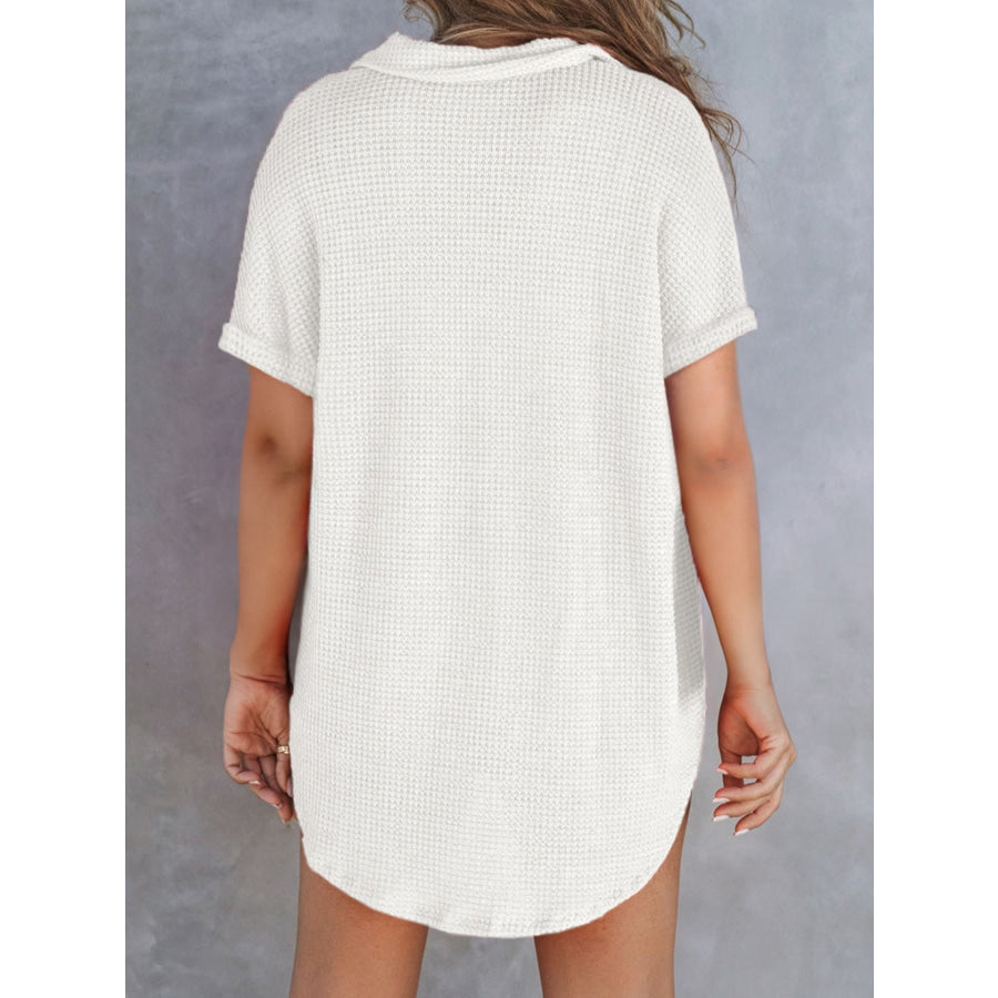 Waffle Knit Button Detail Top Apparel and Accessories