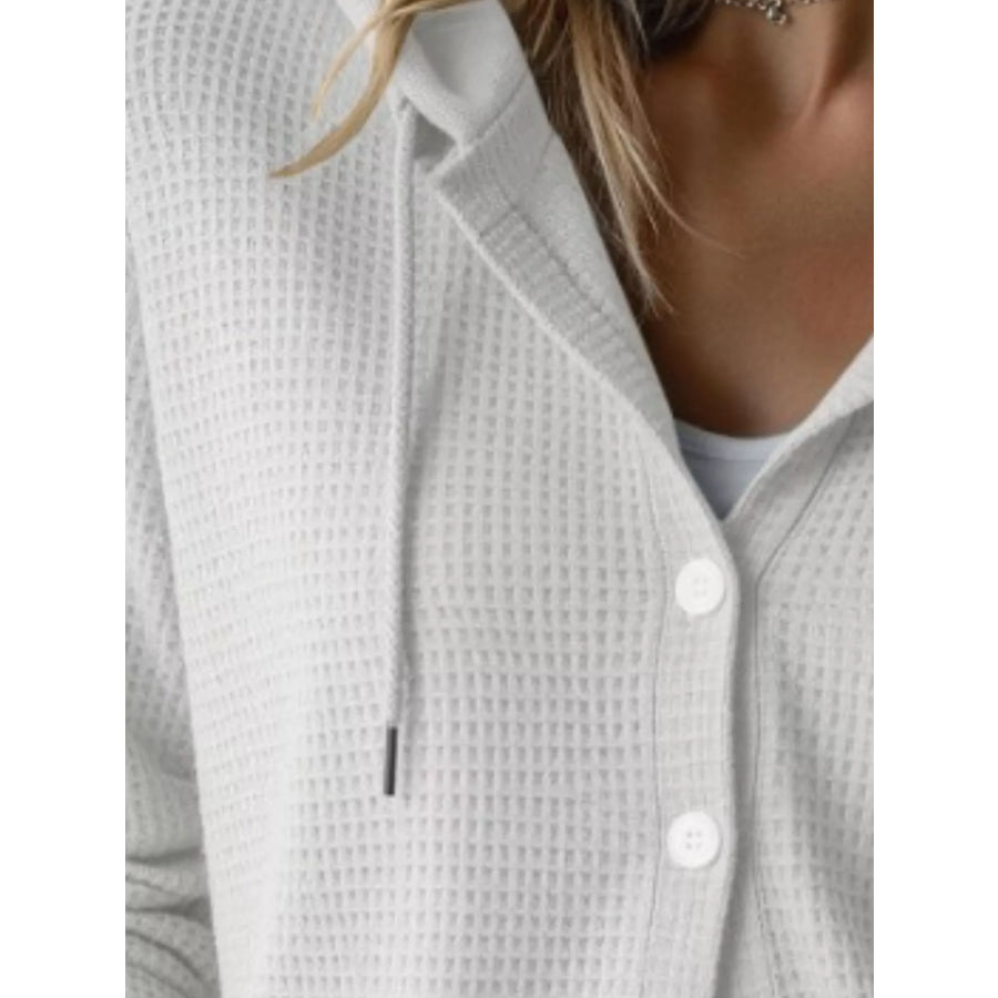 Waffle Knit Button-Down Hooded Cardigan Apparel and Accessories