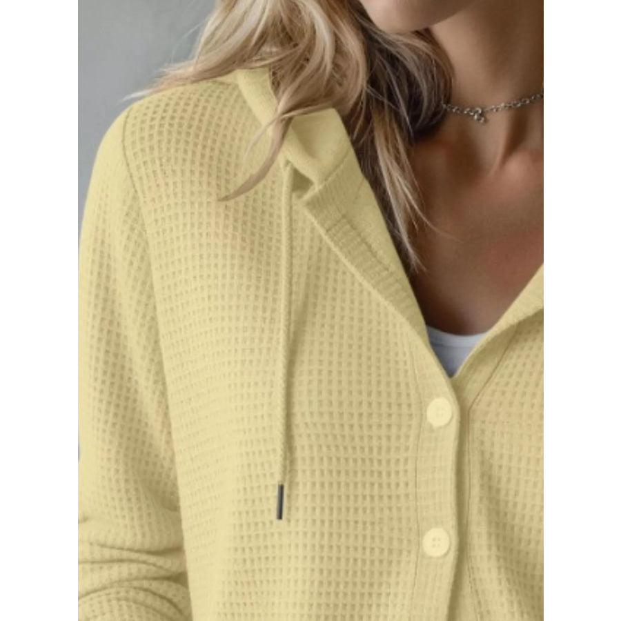 Waffle Knit Button-Down Hooded Cardigan Apparel and Accessories