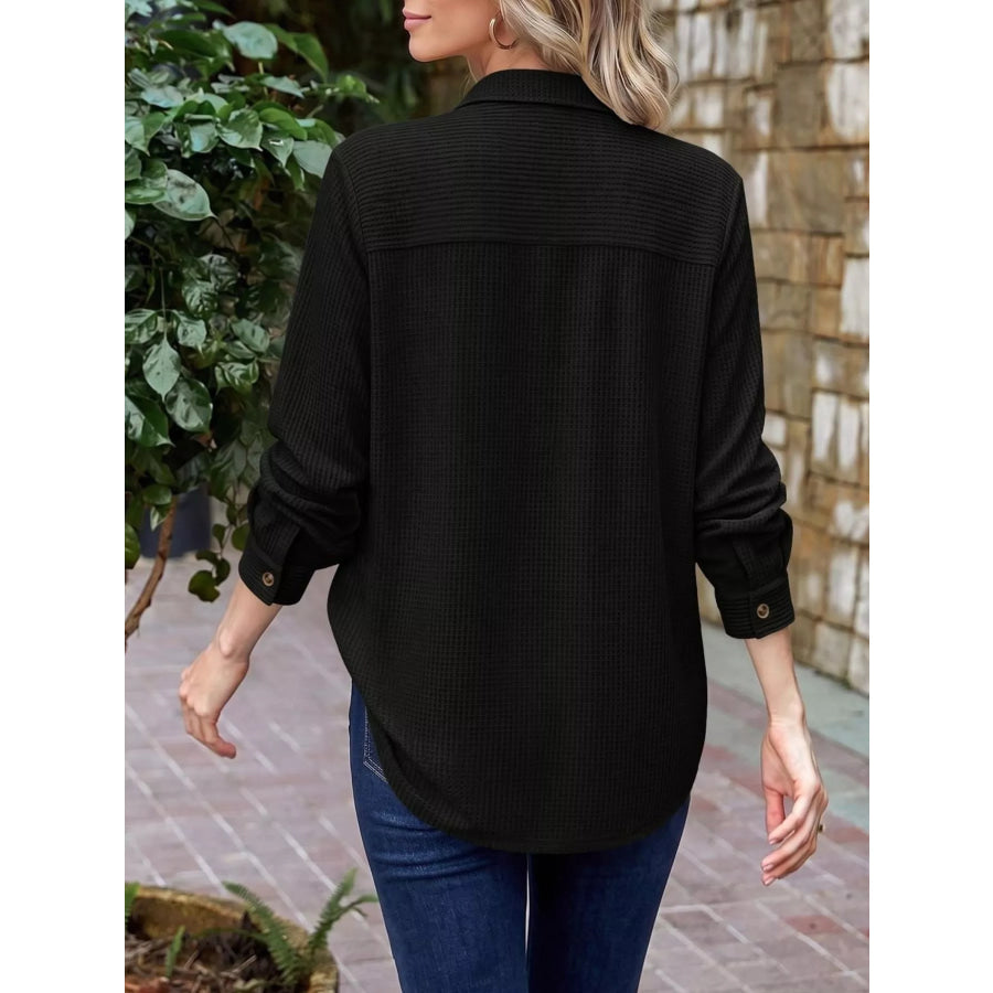 Waffle Knit Button-Down Long Sleeve Shirt Apparel and Accessories