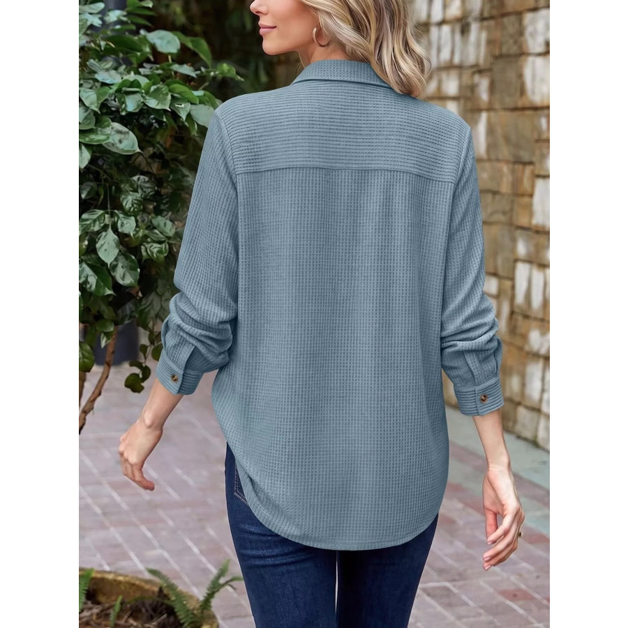 Waffle Knit Button-Down Long Sleeve Shirt Apparel and Accessories