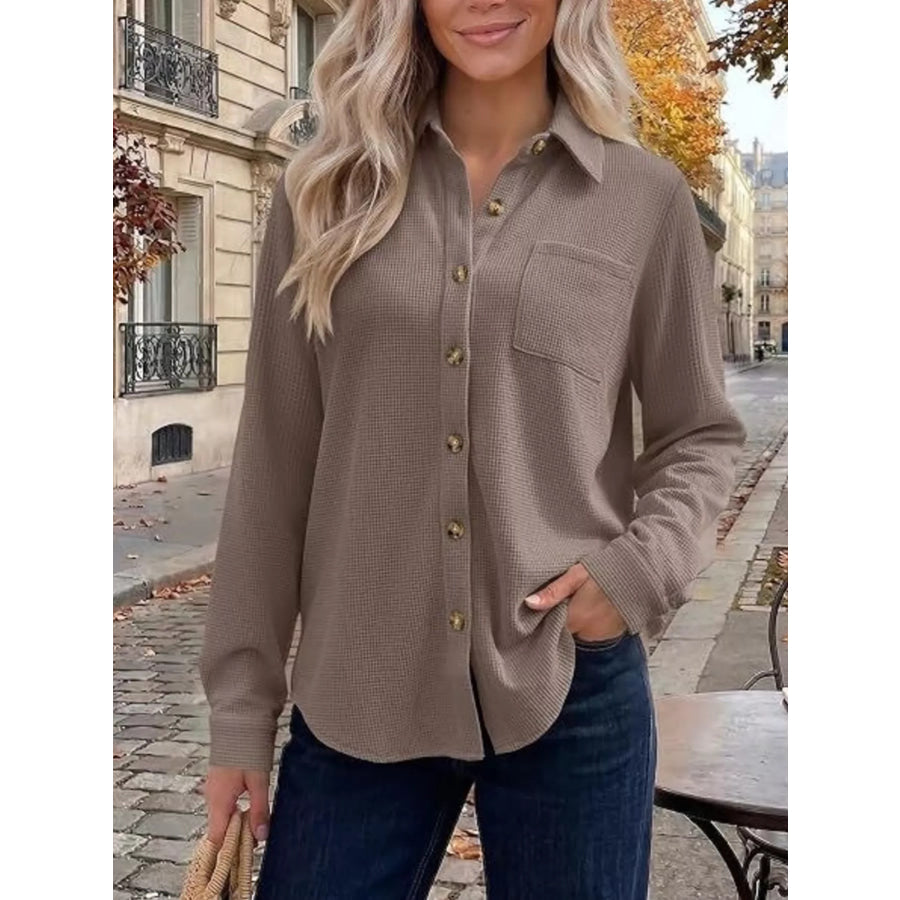 Waffle Knit Button-Down Long Sleeve Shirt Apparel and Accessories