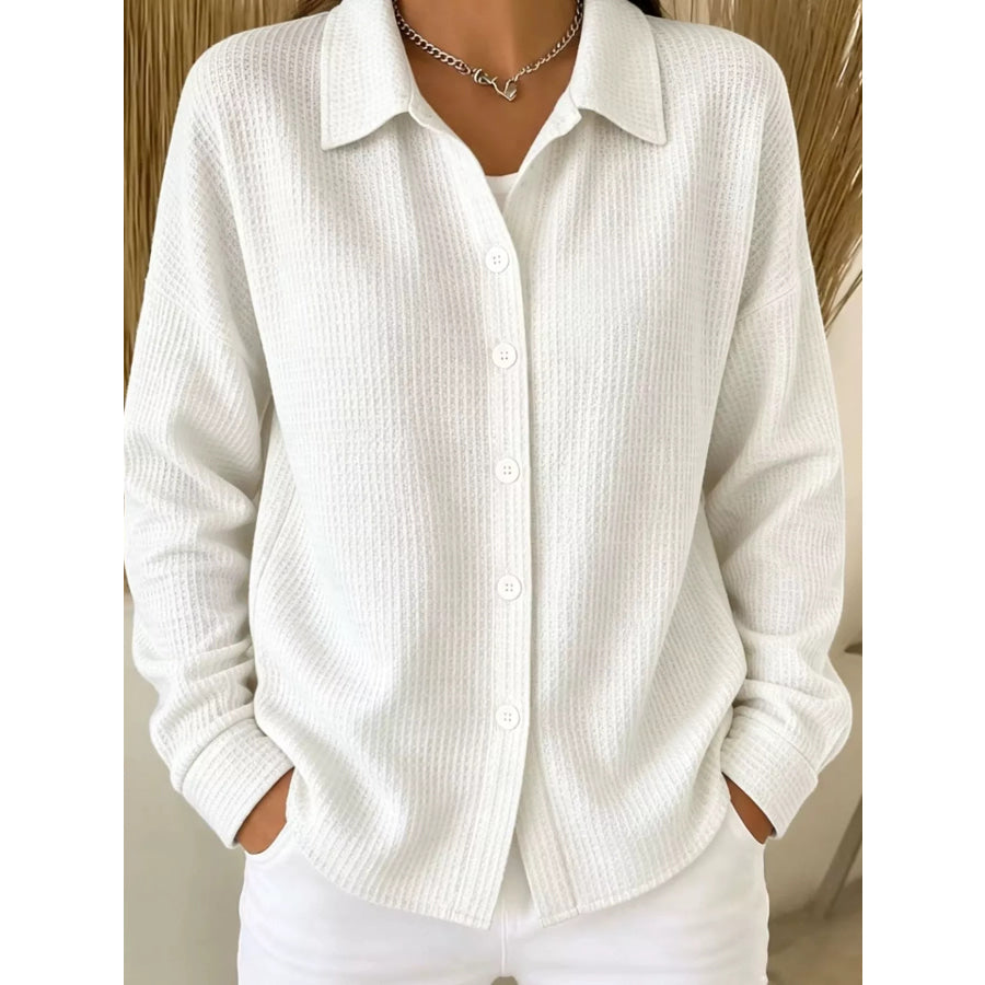 Waffle Knit Button-Down Shirt White / S Apparel and Accessories