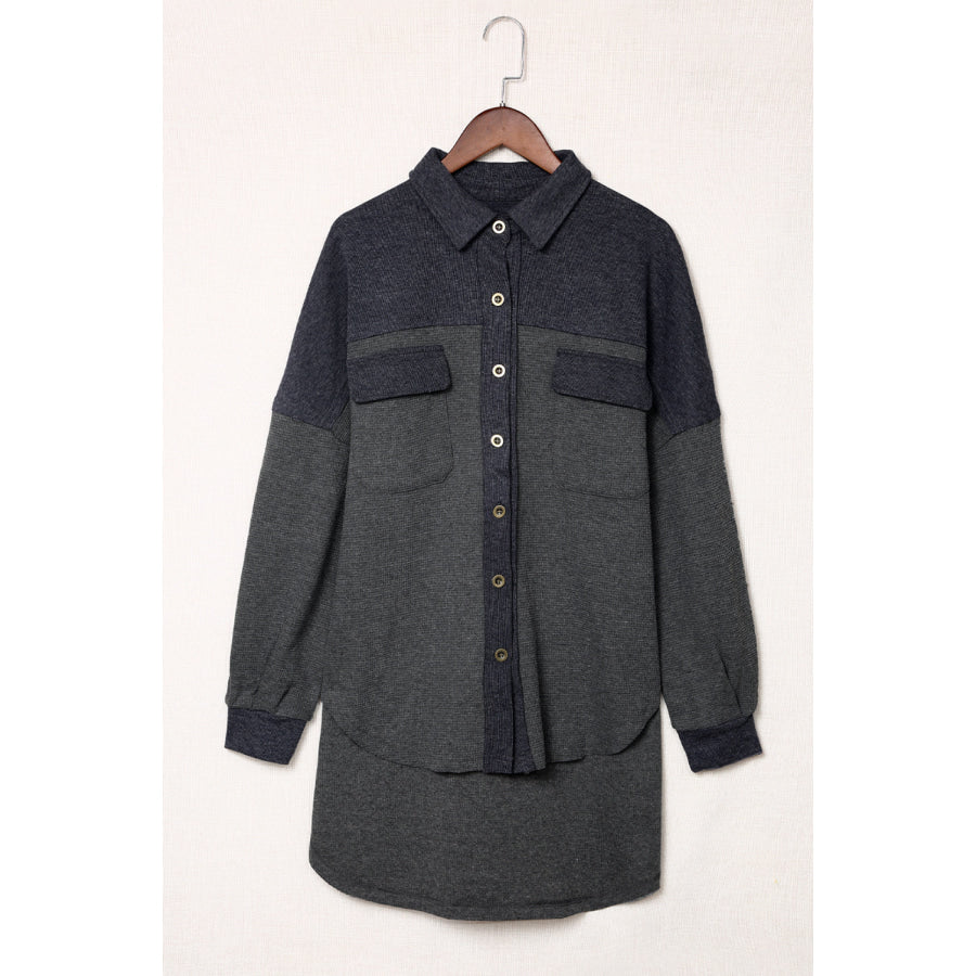 Waffle Knit Button Up Drop Shoulder Jacket Apparel and Accessories