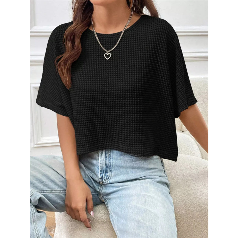 Waffle Knit Cropped T-Shirt Apparel and Accessories