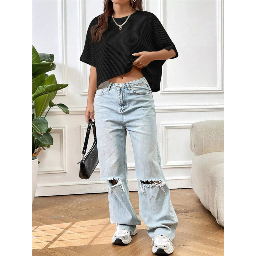 Waffle Knit Cropped T-Shirt Apparel and Accessories
