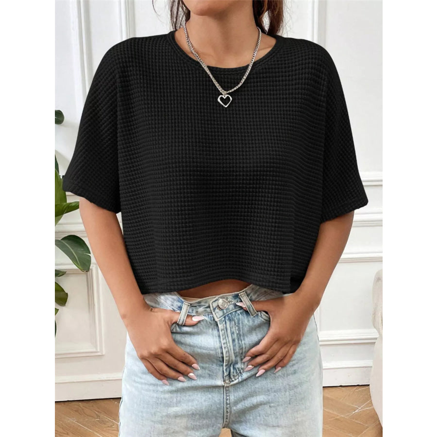 Waffle Knit Cropped T-Shirt Apparel and Accessories