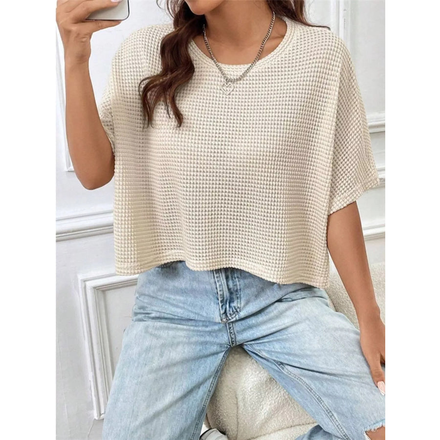 Waffle Knit Cropped T-Shirt Apparel and Accessories