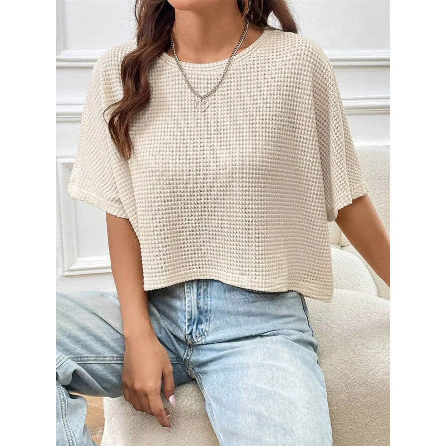 Waffle Knit Cropped T-Shirt Apparel and Accessories