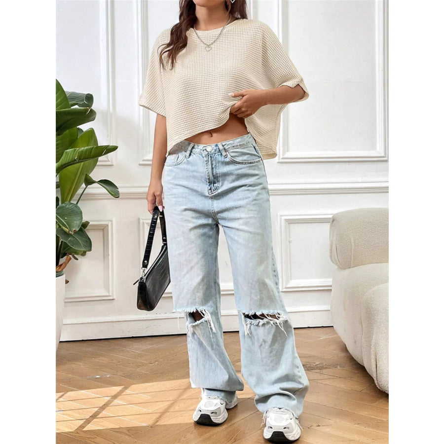 Waffle Knit Cropped T-Shirt Apparel and Accessories