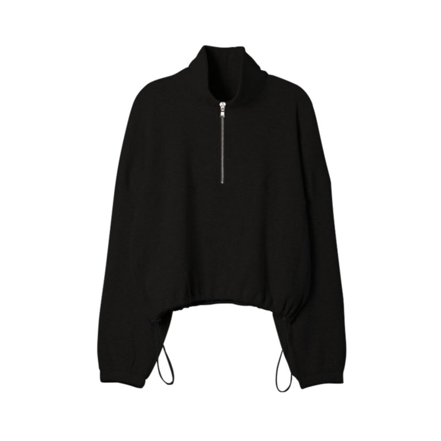 Waffle Knit Drawstring Half Zip Long Sleeve Sweatshirt Apparel and Accessories