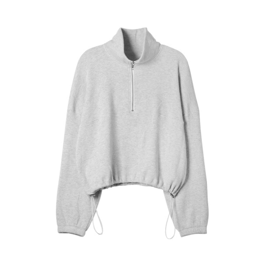 Waffle Knit Drawstring Half Zip Long Sleeve Sweatshirt Apparel and Accessories