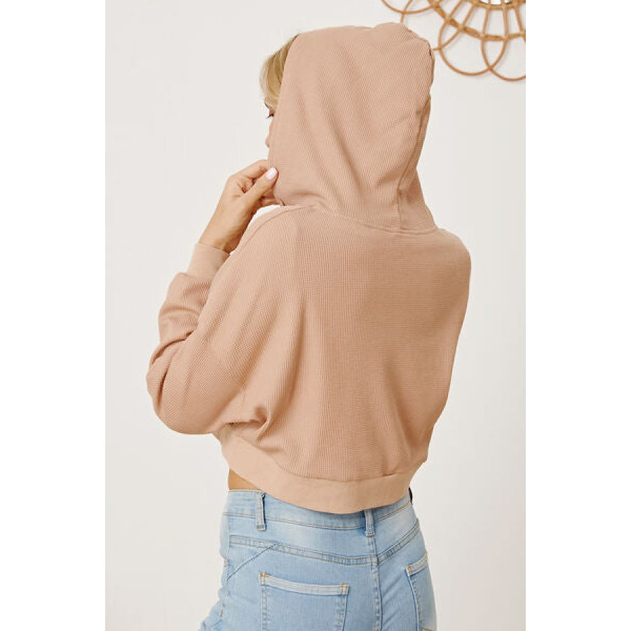 Waffle-Knit Drawstring Zip Up Hoodie Clothing