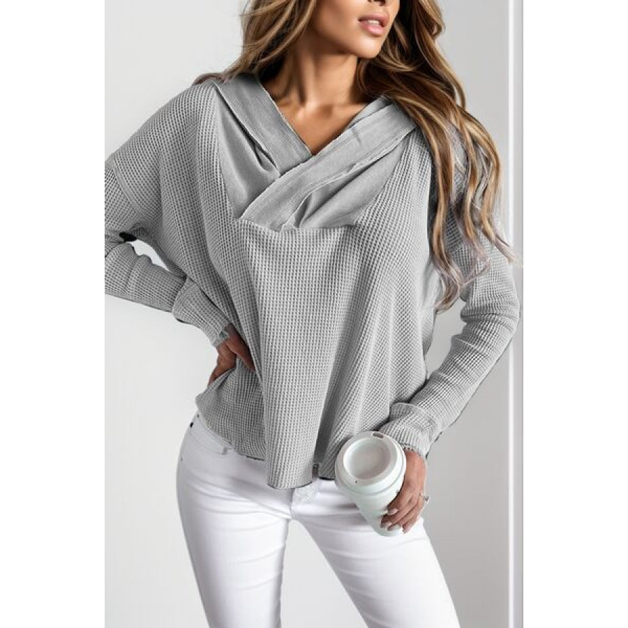 Waffle - Knit Dropped Shoulder Hoodie Light Gray / S Apparel and Accessories