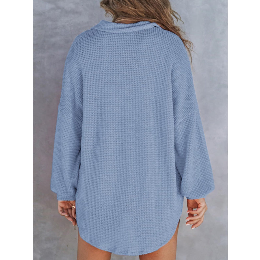 Waffle-Knit Dropped Shoulder Long Sleeve Sweatshirt Apparel and Accessories