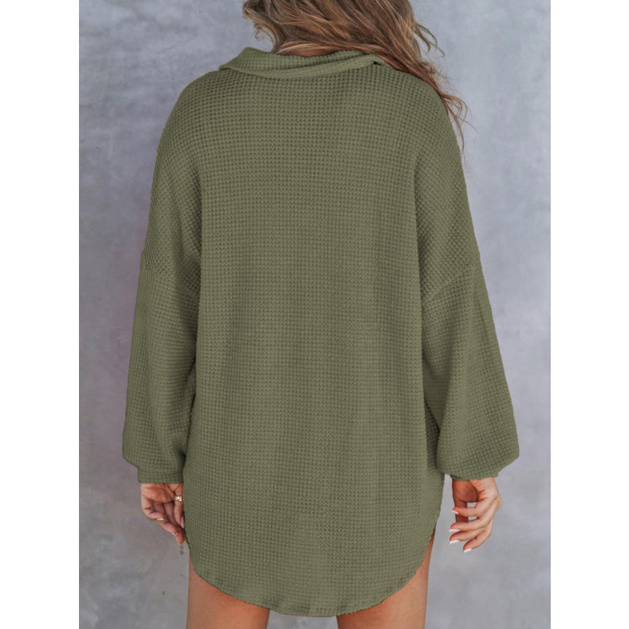 Waffle-Knit Dropped Shoulder Long Sleeve Sweatshirt Apparel and Accessories