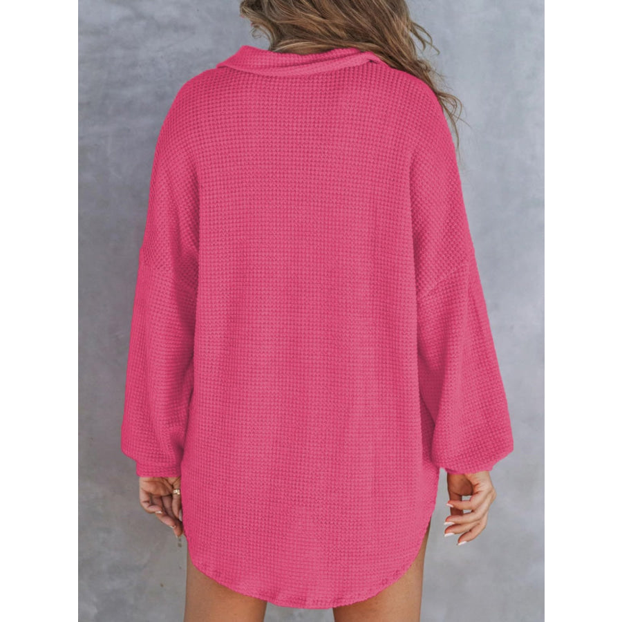 Waffle-Knit Dropped Shoulder Long Sleeve Sweatshirt Apparel and Accessories