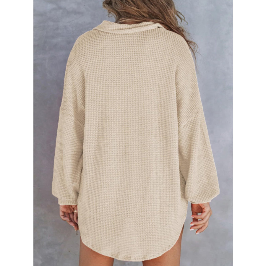 Waffle-Knit Dropped Shoulder Long Sleeve Sweatshirt Apparel and Accessories