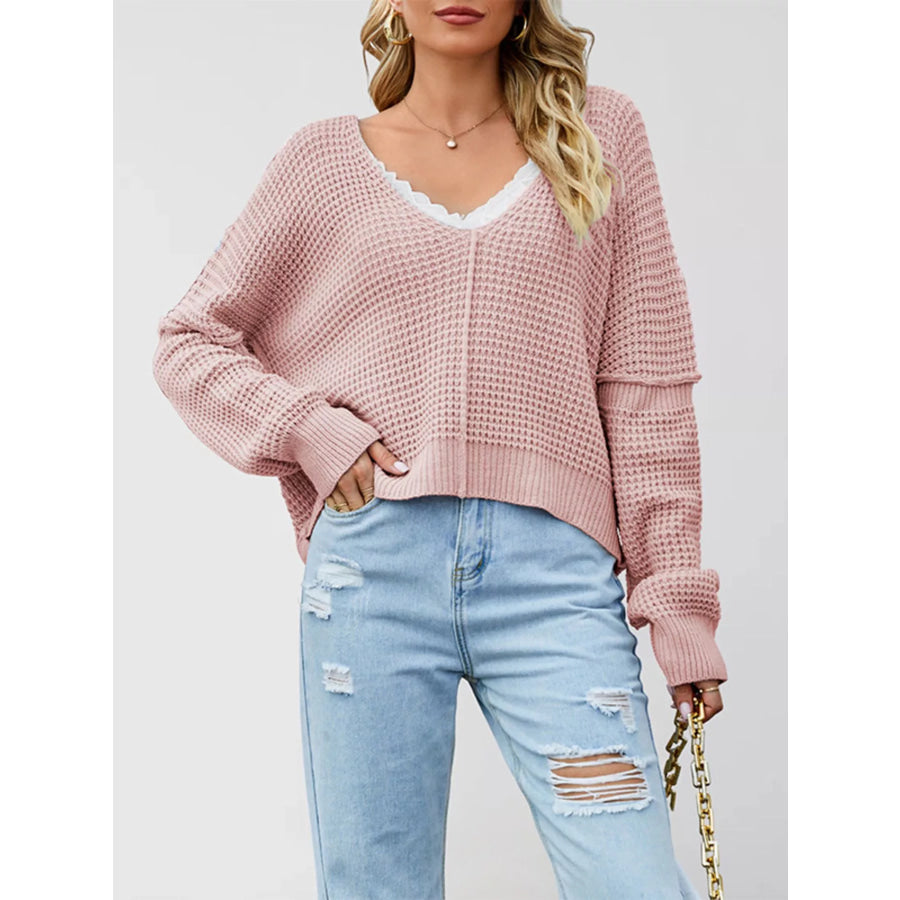 Waffle Knit Dropped Shoulder Sweater Apparel and Accessories