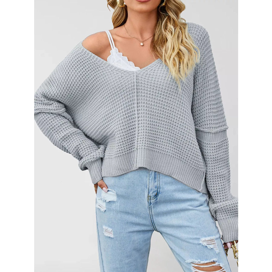 Waffle Knit Dropped Shoulder Sweater Apparel and Accessories