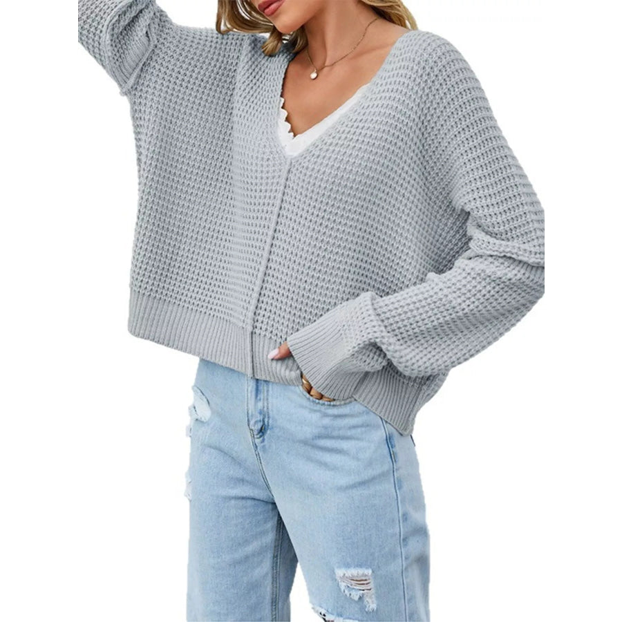 Waffle Knit Dropped Shoulder Sweater Apparel and Accessories