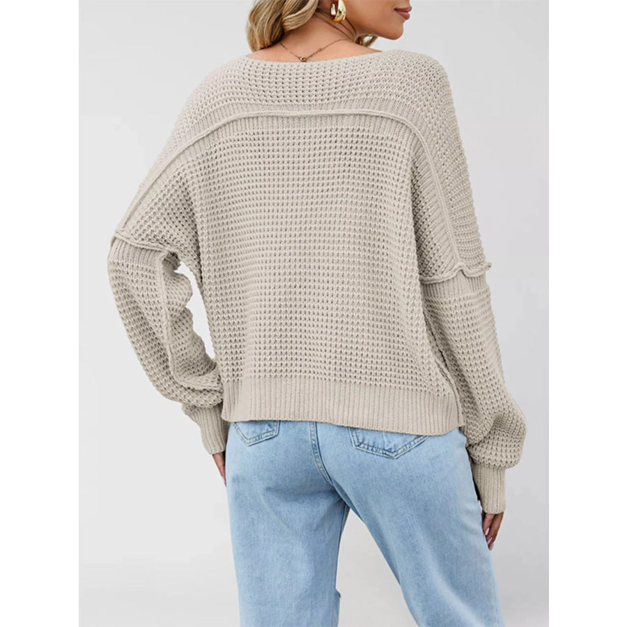 Waffle Knit Dropped Shoulder Sweater Apparel and Accessories