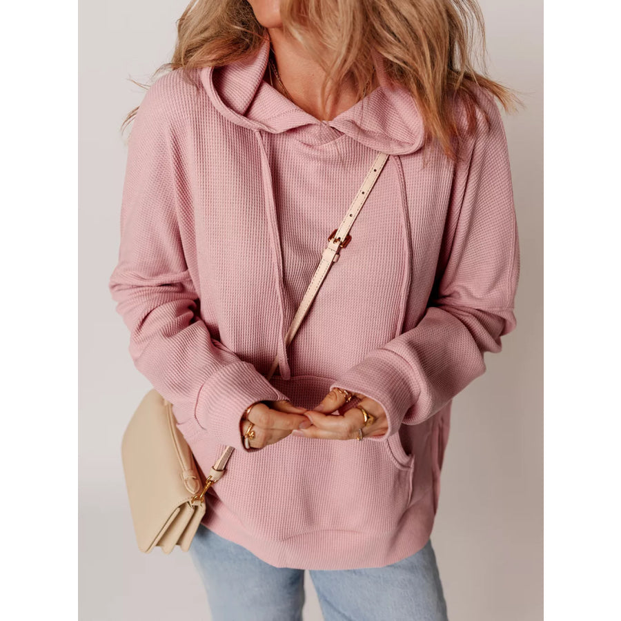 Waffle Knit Fleece Lined High Low Oversized Hoodie Apparel and Accessories