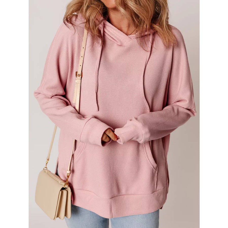 Waffle Knit Fleece Lined High Low Oversized Hoodie Apparel and Accessories