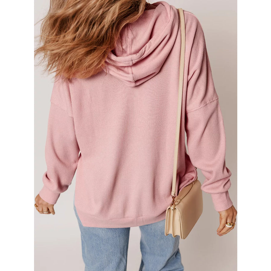 Waffle Knit Fleece Lined High Low Oversized Hoodie Apparel and Accessories
