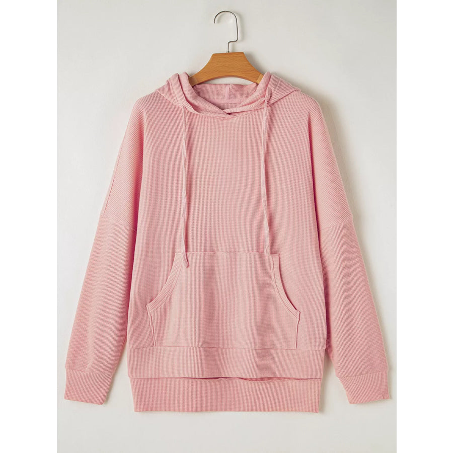 Waffle Knit Fleece Lined High Low Oversized Hoodie Apparel and Accessories