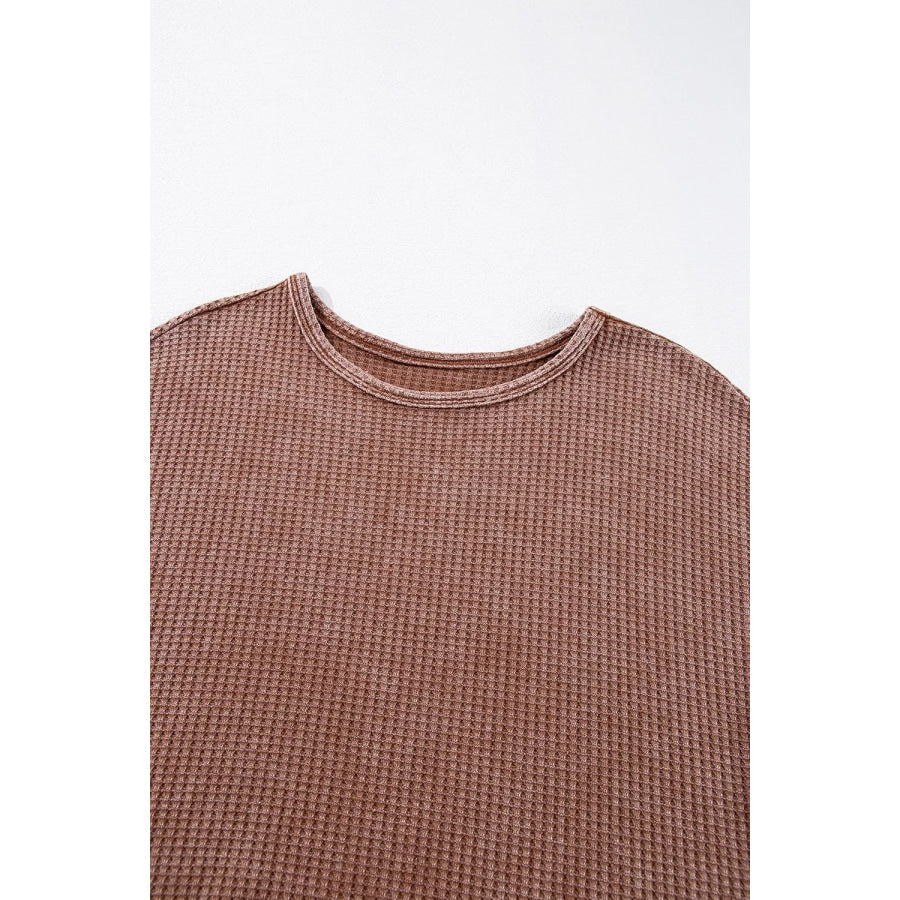Waffle Knit Fringed High Low Loose Top Apparel and Accessories