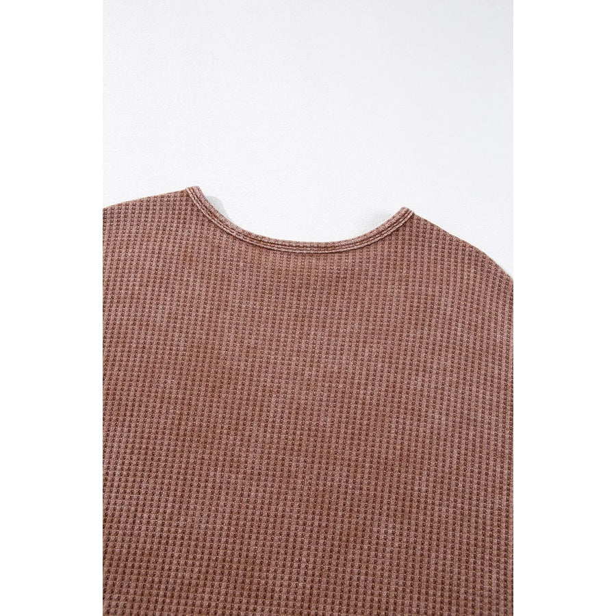 Waffle Knit Fringed High Low Loose Top Apparel and Accessories