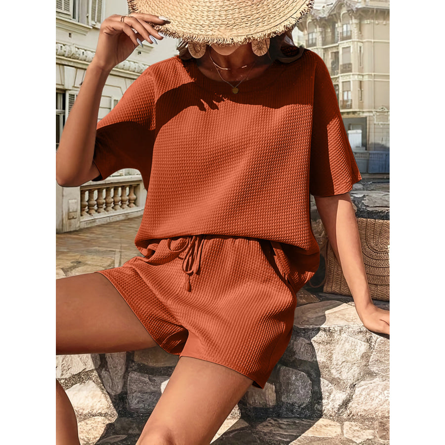 Waffle - Knit Half Sleeve Top and Shorts Set Apparel Accessories