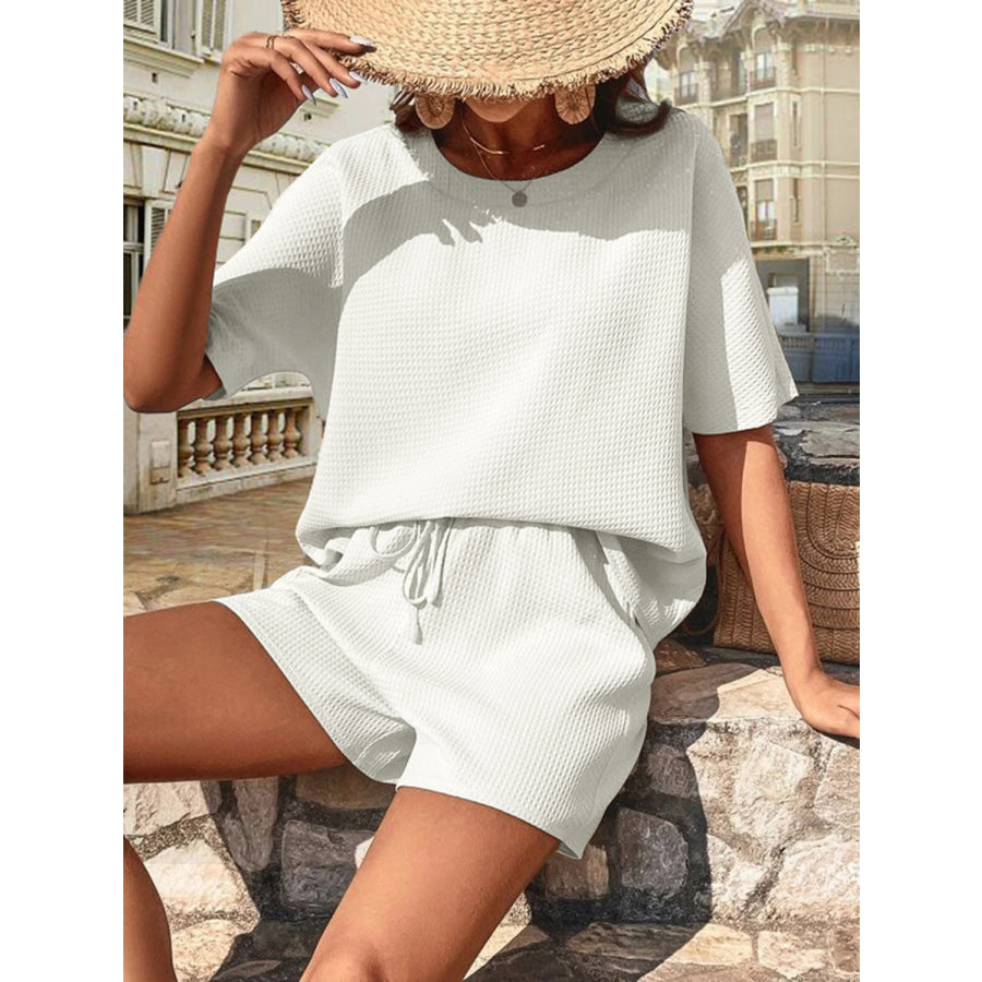 Waffle - Knit Half Sleeve Top and Shorts Set Apparel Accessories