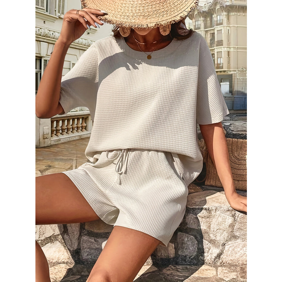 Waffle - Knit Half Sleeve Top and Shorts Set Apparel Accessories