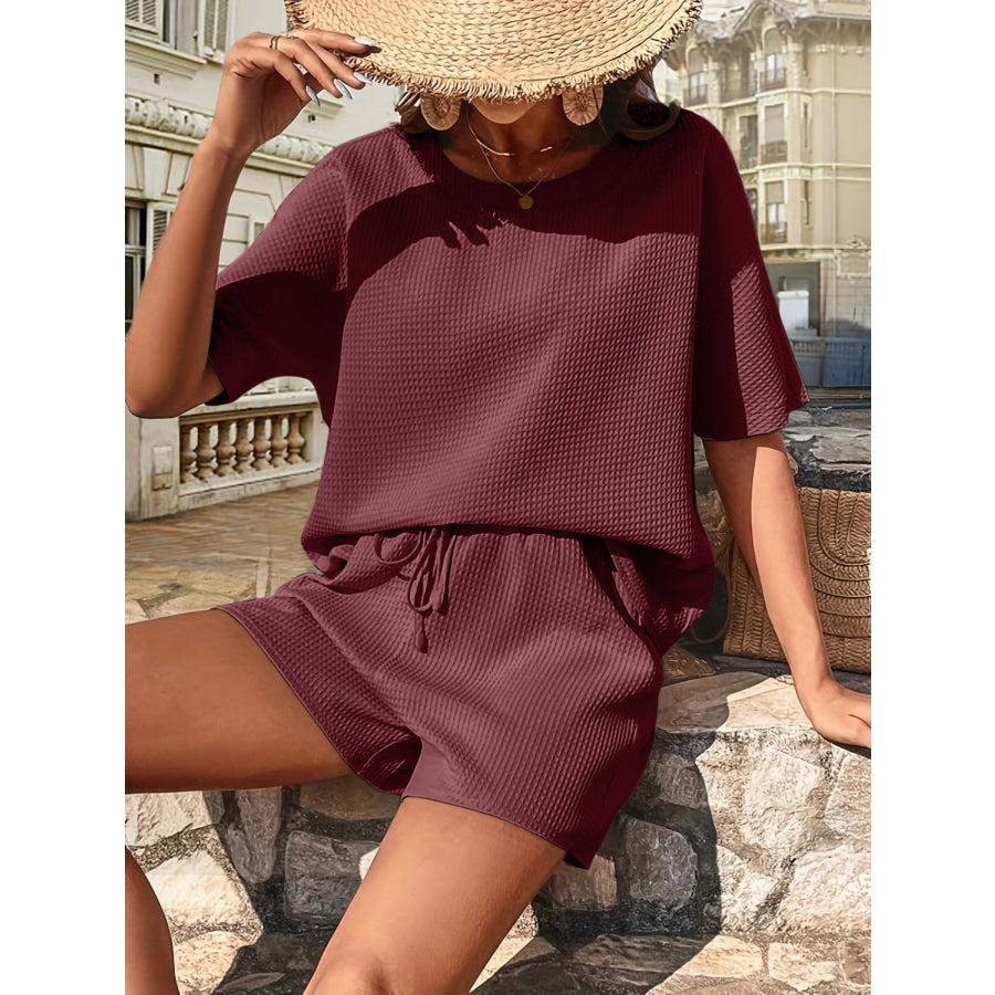 Waffle - Knit Half Sleeve Top and Shorts Set Apparel Accessories