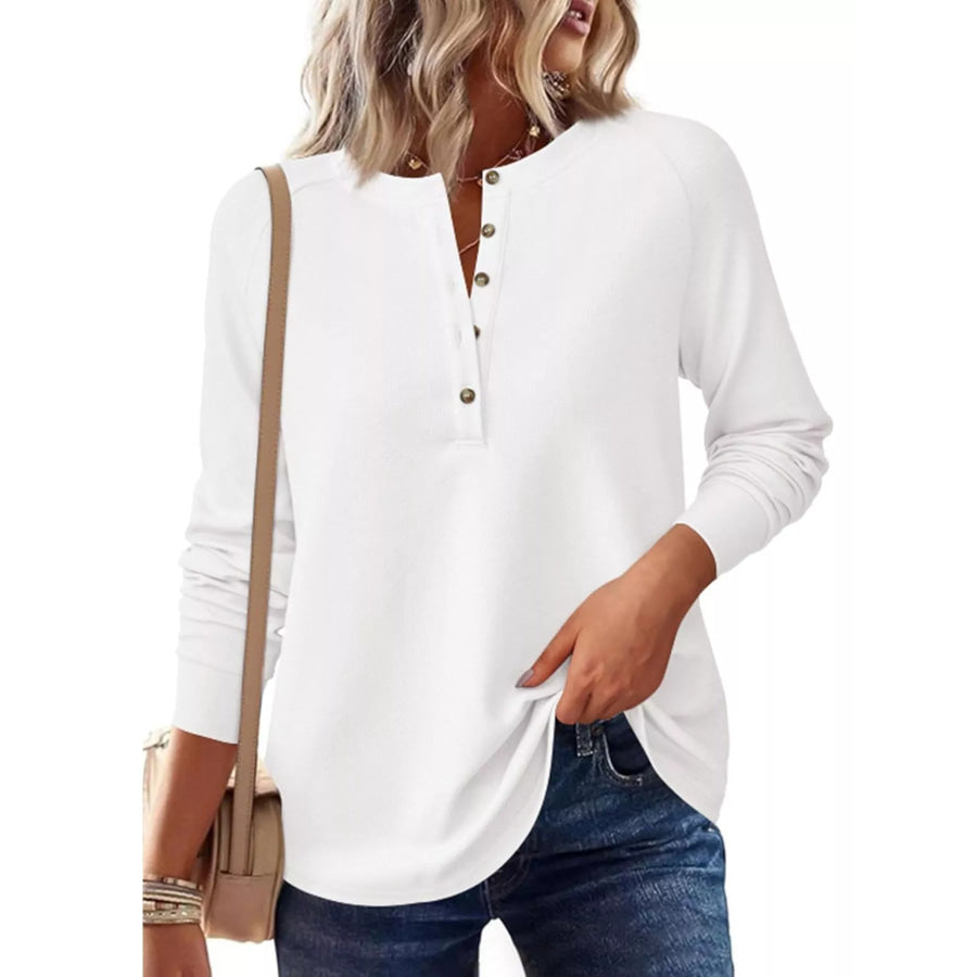 Waffle Knit Henley Long Sleeve T-Shirt Apparel and Accessories