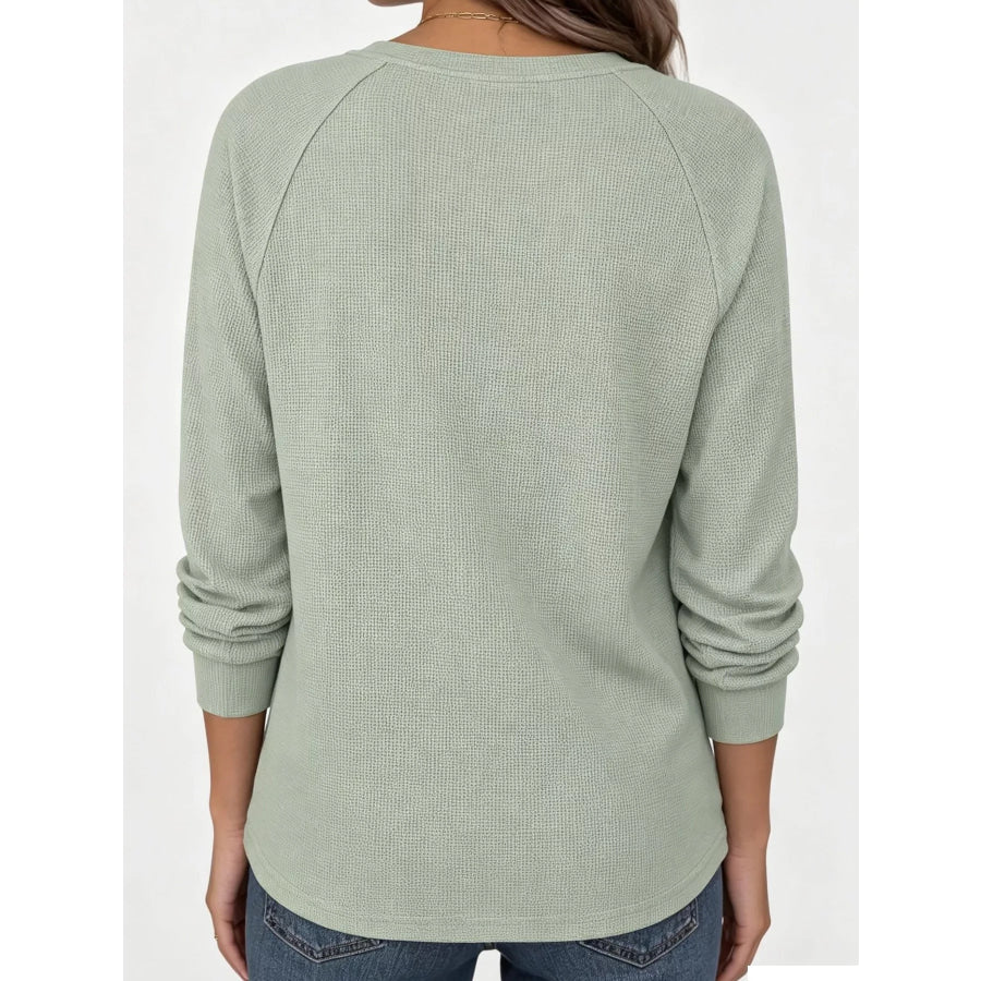 Waffle Knit Henley Long Sleeve T-Shirt Apparel and Accessories