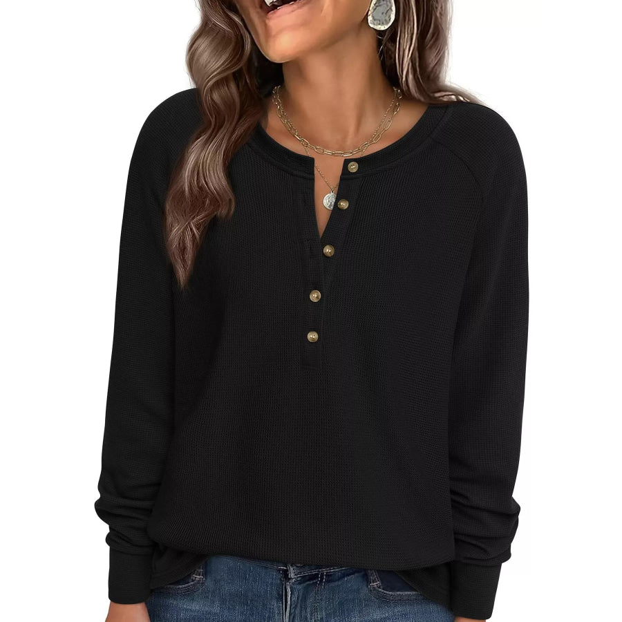 Waffle Knit Henley Long Sleeve T-Shirt Apparel and Accessories